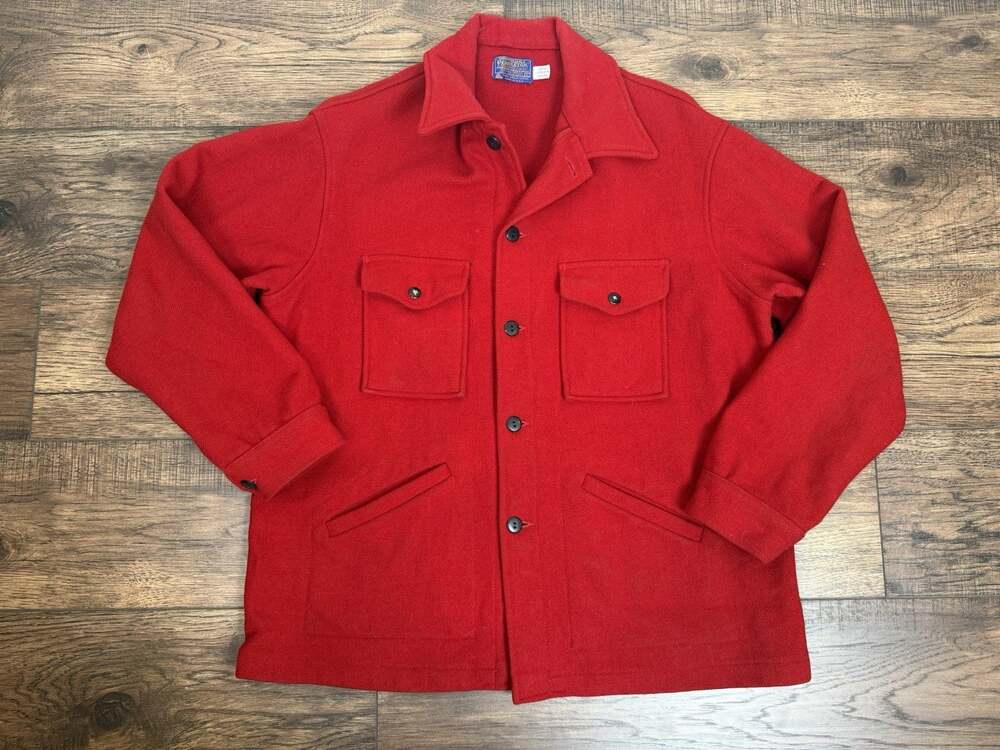 Vintage Pendleton Mackinaw Hunting Jacket Size XL Red 100% Wool Coat 80s